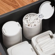 圆筒形按键式棉签收纳盒 小物件收纳盒
