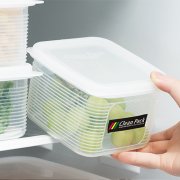条纹加强筋透明冰箱保鲜盒 软盖带刻度果蔬收纳盒--1.2L